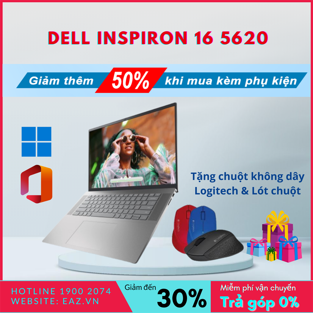 Dell Inspiron 5620 (N6I5003W1) | Intel&#174; Alder Lake Core™ i5 _ 1240P | 16GB | 512GB SSD PCIe | GeForce&#174; MX570 with 2GB GDDR6 | 16.0 inch Full HD+ | Win 11 _ Office 2021 | Finger | LED KEY | 0922P