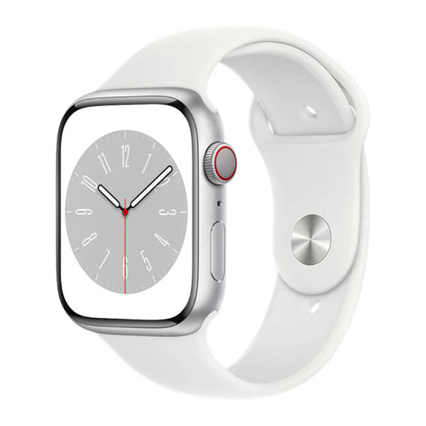 Apple Watch Series 8 Silver (LTE) 45mm Viền Nh&#244;m - D&#226;y Cao Su Ch&#237;nh H&#227;ng (MP4J3)