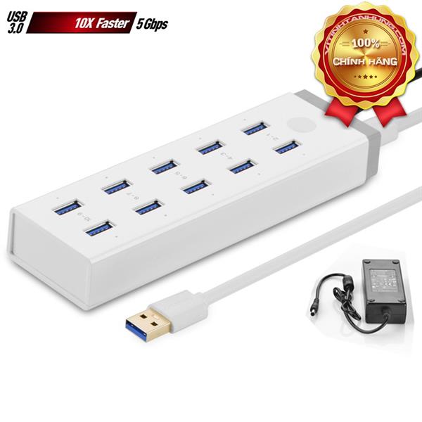 Bộ chia USB 10 Cổng USB 3.0 - Nguồn 12V 5A Ch&#237;nh H&#227;ng Ugreen (20297)