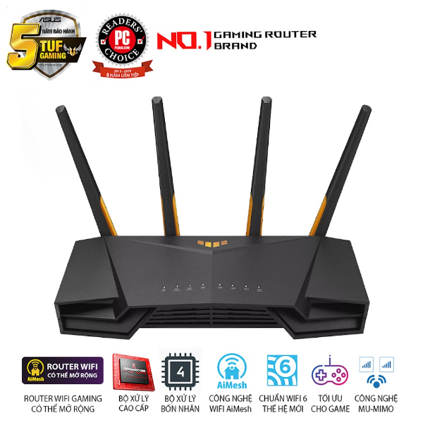 Bộ ph&#225;t wifi 6 Asus TUF Gaming AX4200 (Chuẩn AX/ AX4200Mbps/ 4 Ăng-ten ngo&#224;i/ Wifi Mesh/ Dưới 80 User) | 1124P